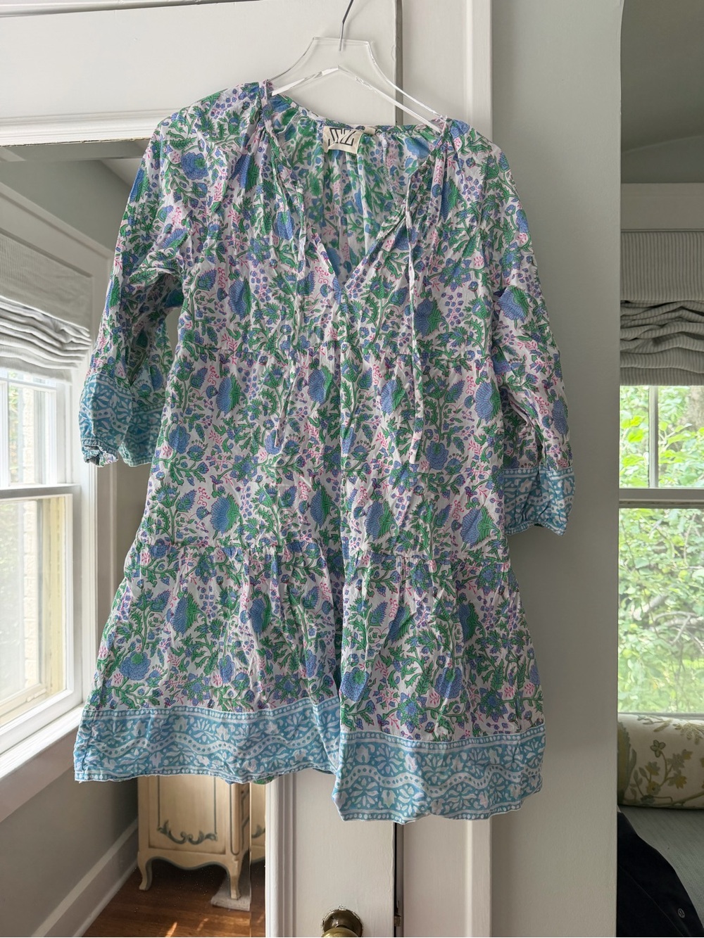 Floral Paisley Mini Dress in Blue & Green - Lightweight Tunic Style